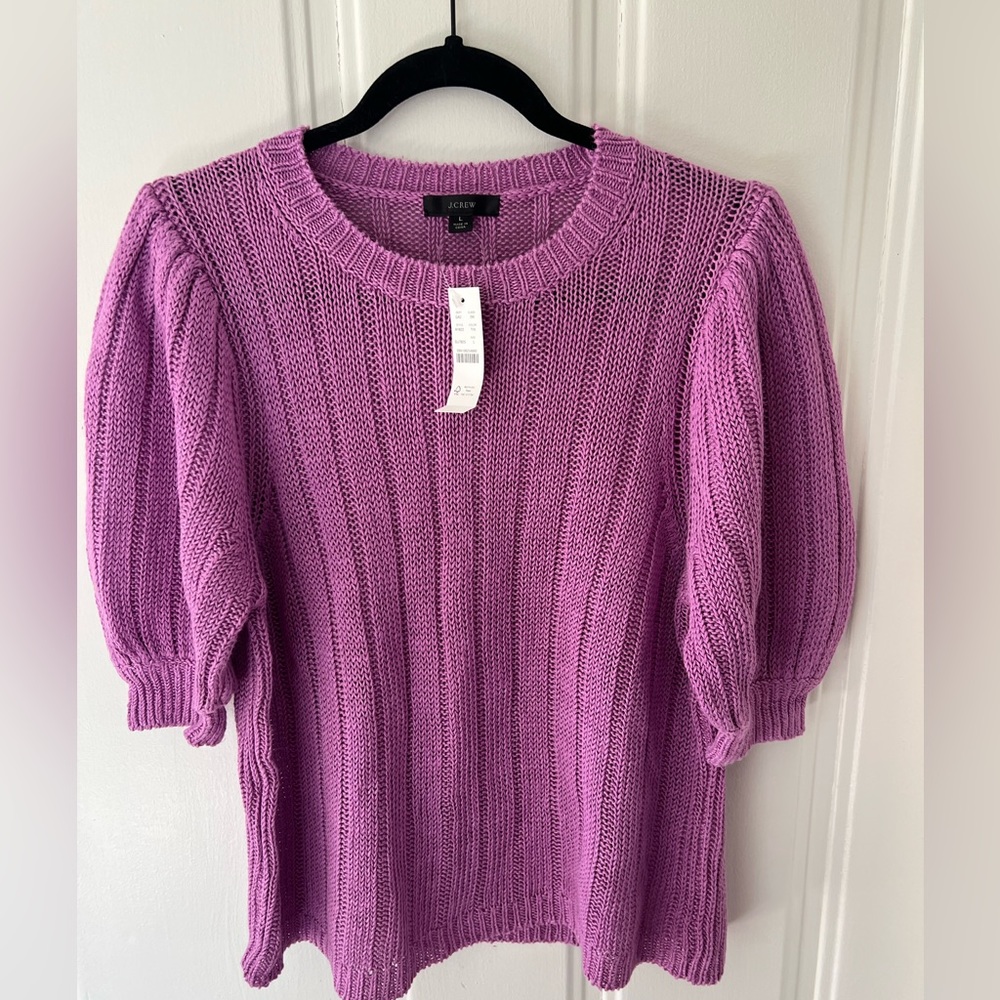 NWT: JCrew Linen Short Sleeve Sweater - Purple, Size Large